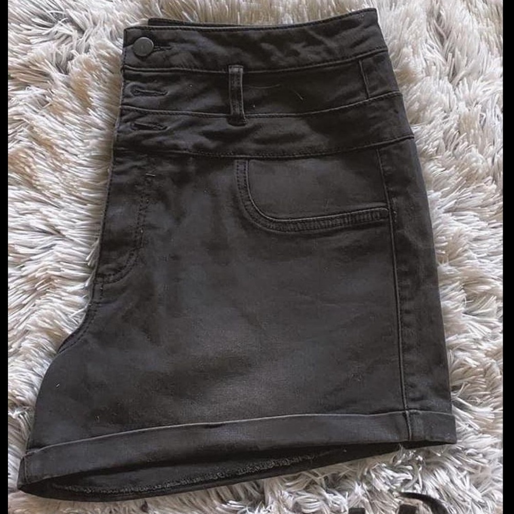 Black denim shorts